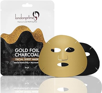 London Prime Gold Foil Facial Sheet Mask Gold Brightening, Moisturizing & Antiwrinkle charcoal facial sheet mask
