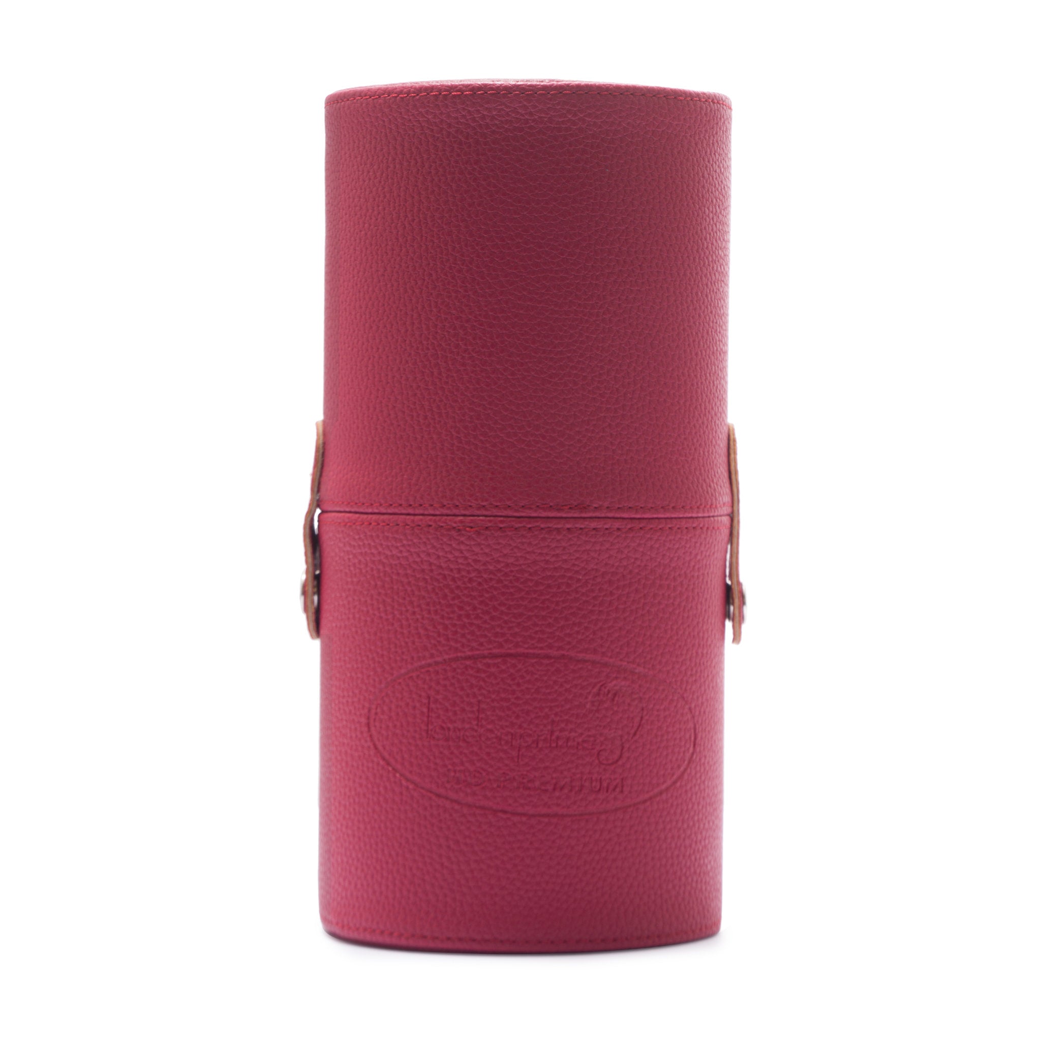 Deep Red Textured Makeup Brush Holder & Cylindrical Travel Case – 11 × 23 cm