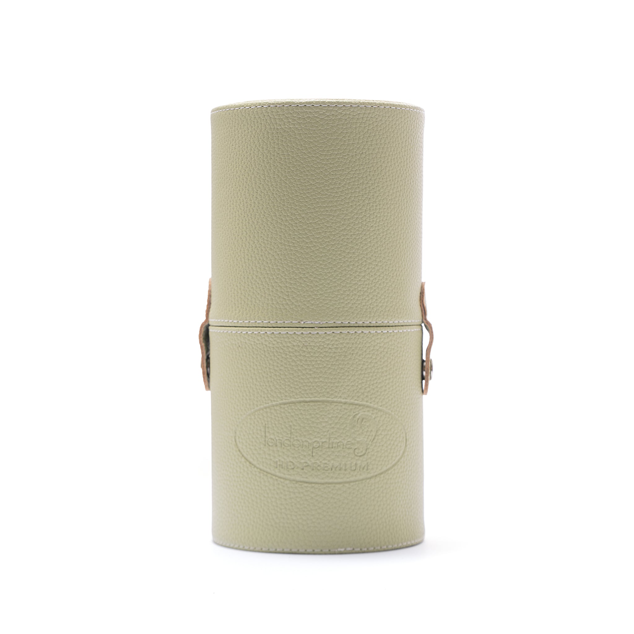 Sage Green Textured Makeup Brush Holder & Cylindrical Travel Case – 11 × 23 cm