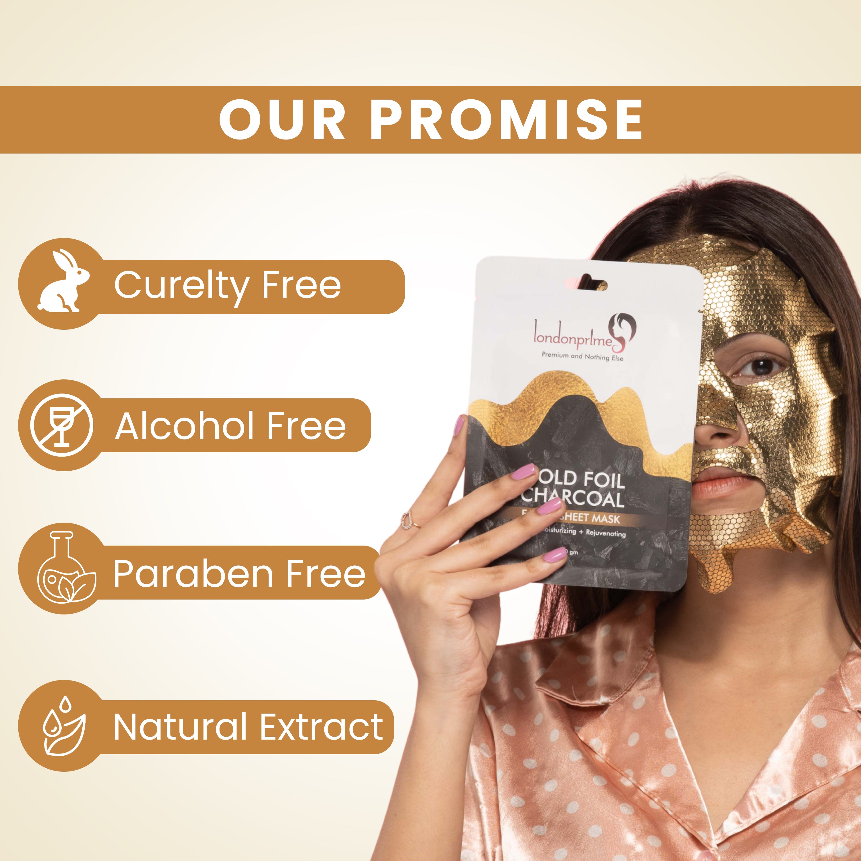 London Prime Gold Foil & Charcoal Facial Sheet Mask Set of 20 – Brightening, Moisturizing & Anti-Wrinkle Glow Boost