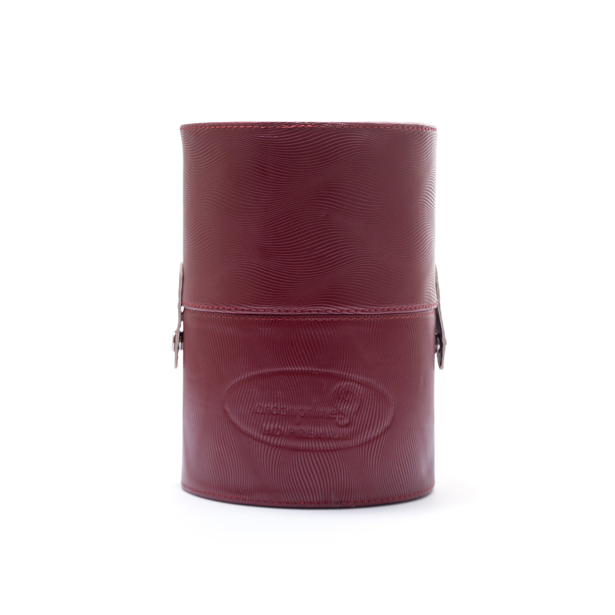 Burgundy Wave-Textured Makeup Brush Holder & Cylindrical Travel Case