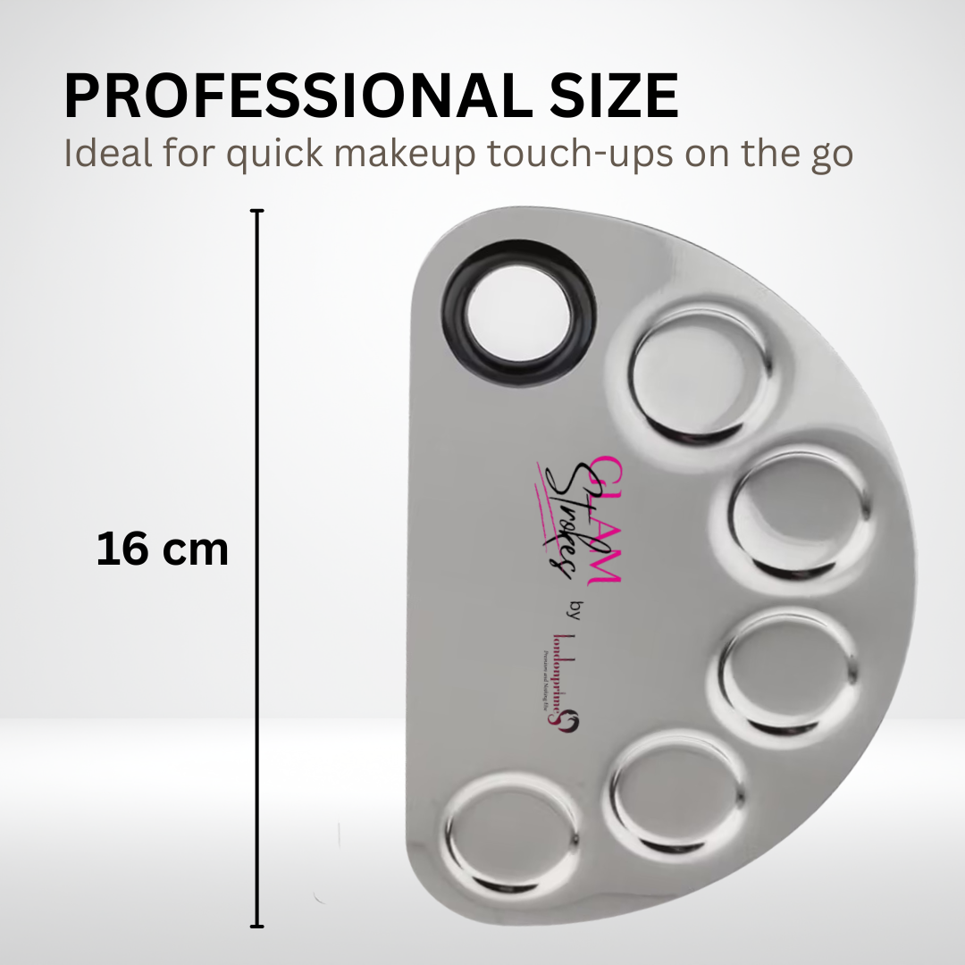 Glamstrokes by london prime Makeup Mixing Palette with Spatula | Stainless Steel Cosmetic Mixing Palette for Professional Makeup Tool